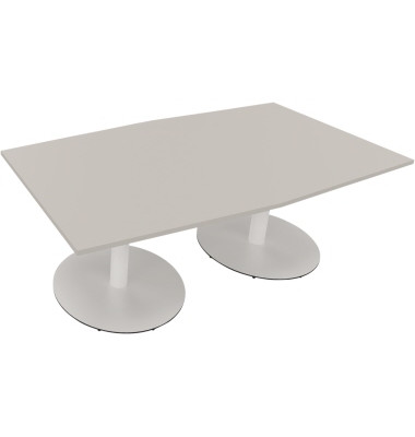 Besprechungstisch communication, 72cm (H), 200x100/110cm (BxT), Tonnenform, lichtgrau / wei&szlig;
