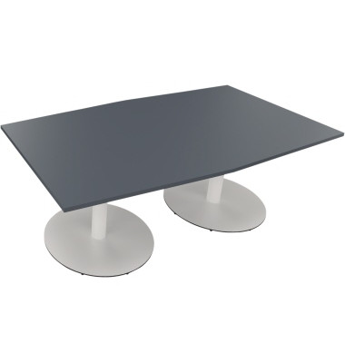 Besprechungstisch communication, 72cm (H), 200x100/110cm (BxT), Tonnenform, lavagrau / wei&szlig;