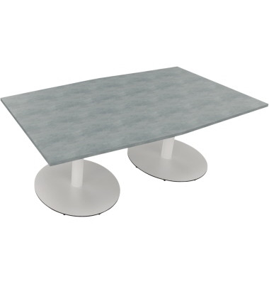 Besprechungstisch communication 810017883, 72cm (H), 200x100/110cm (BxT), Tonnenform, beton hell / weiß