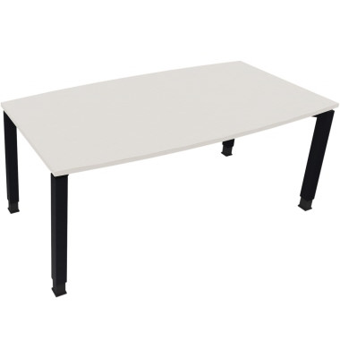 Besprechungstisch communication, h&ouml;henverstellbar 68-82cm (H), 180x80/90cm (BxT), Tonnenform, wei&szlig; / anthrazit metallic