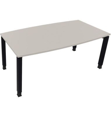 Besprechungstisch communication, h&ouml;henverstellbar 68-82cm (H), 180x80/90cm (BxT), Tonnenform, lichtgrau / anthrazit metallic