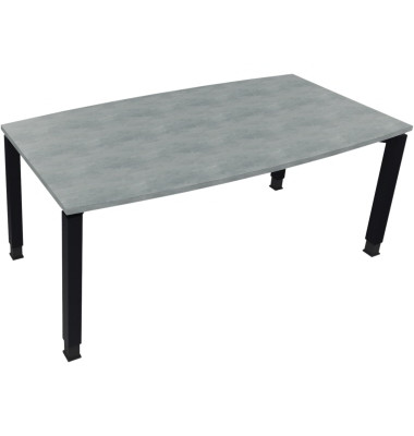 Besprechungstisch communication, h&ouml;henverstellbar 68-82cm (H), 180x80/90cm (BxT), Tonnenform, beton hell / anthrazit metallic