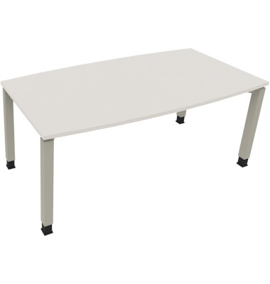 Besprechungstisch communication 810018001, höhenverstellbar 68-82cm (H), 180x80/90cm (BxT), Tonnenform, weiß / silber