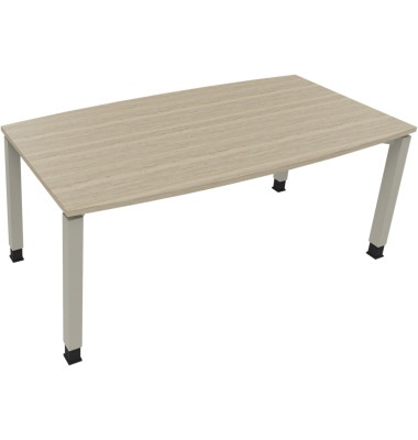 Besprechungstisch communication 810018071, höhenverstellbar 68-82cm (H), 180x80/90cm (BxT), Tonnenform, eiche natur / silber
