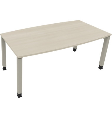 Besprechungstisch communication, h&ouml;henverstellbar 68-82cm (H), 180x80/90cm (BxT), Tonnenform, akazie hell / silber