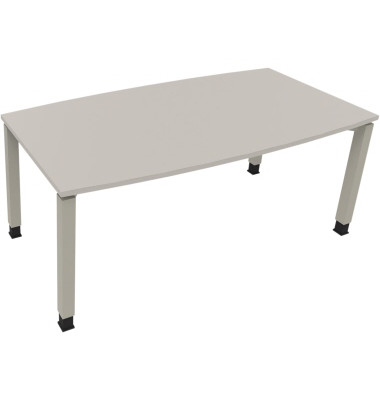 Besprechungstisch communication 810018081, höhenverstellbar 68-82cm (H), 180x80/90cm (BxT), Tonnenform, lichtgrau / silber