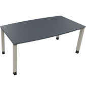 Besprechungstisch communication, h&ouml;henverstellbar 68-82cm (H), 180x80/90cm (BxT), Tonnenform, lavagrau / silber