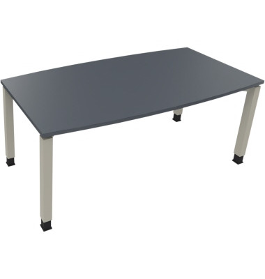 Besprechungstisch communication, h&ouml;henverstellbar 68-82cm (H), 180x80/90cm (BxT), Tonnenform, lavagrau / silber