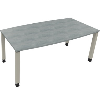 Besprechungstisch communication, h&ouml;henverstellbar 68-82cm (H), 180x80/90cm (BxT), Tonnenform, beton hell / silber