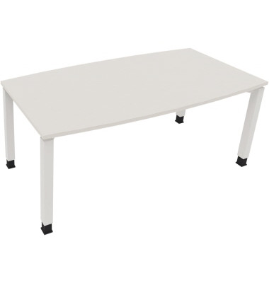 Besprechungstisch communication, h&ouml;henverstellbar 68-82cm (H), 180x80/90cm (BxT), Tonnenform, wei&szlig; / wei&szlig;