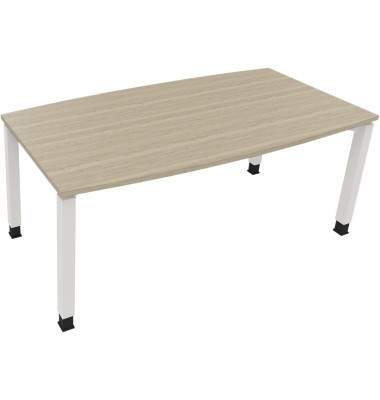 Besprechungstisch communication, h&ouml;henverstellbar 68-82cm (H), 180x80/90cm (BxT), Tonnenform, eiche natur / wei&szlig;