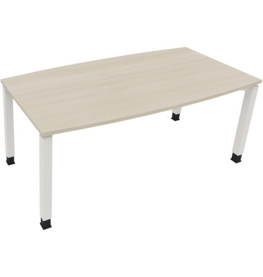 Besprechungstisch communication, h&ouml;henverstellbar 68-82cm (H), 180x80/90cm (BxT), Tonnenform, akazie hell / wei&szlig;