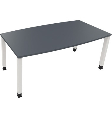 Besprechungstisch communication, h&ouml;henverstellbar 68-82cm (H), 180x80/90cm (BxT), Tonnenform, lavagrau / wei&szlig;