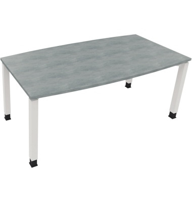 Besprechungstisch communication 810018183, höhenverstellbar 68-82cm (H), 180x80/90cm (BxT), Tonnenform, beton hell / weiß