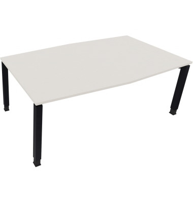 Besprechungstisch communication 810018201, höhenverstellbar 68-82cm (H), 200x100/110cm (BxT), Tonnenform, weiß / anthrazit metal