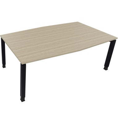 Besprechungstisch communication, h&ouml;henverstellbar 68-82cm (H), 200x100/110cm (BxT), Tonnenform, eiche natur / anthrazit metallic