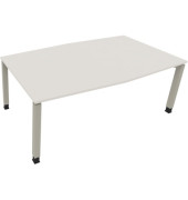 Besprechungstisch communication 810018301, höhenverstellbar 68-82cm (H), 200x100/110cm (BxT), Tonnenform, weiß / silber