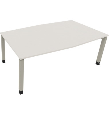 Besprechungstisch communication, h&ouml;henverstellbar 68-82cm (H), 200x100/110cm (BxT), Tonnenform, wei&szlig; / silber