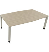 Besprechungstisch communication 810018371, höhenverstellbar 68-82cm (H), 200x100/110cm (BxT), Tonnenform, eiche natur / silber