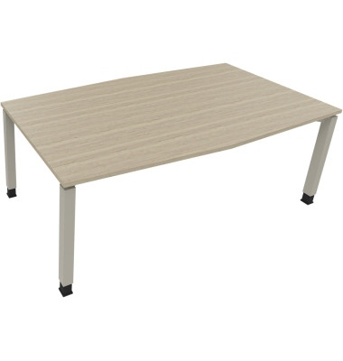 Besprechungstisch communication, h&ouml;henverstellbar 68-82cm (H), 200x100/110cm (BxT), Tonnenform, eiche natur / silber