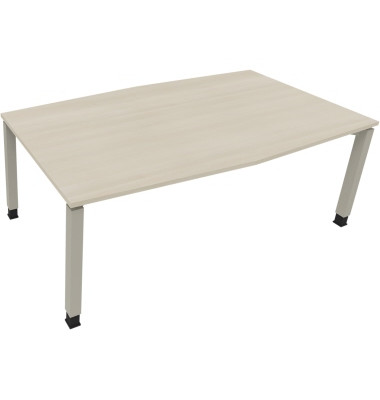 Besprechungstisch communication, h&ouml;henverstellbar 68-82cm (H), 200x100/110cm (BxT), Tonnenform, akazie hell / silber