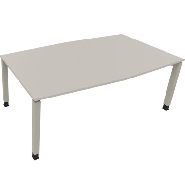 Besprechungstisch communication, h&ouml;henverstellbar 68-82cm (H), 200x100/110cm (BxT), Tonnenform, lichtgrau / silber