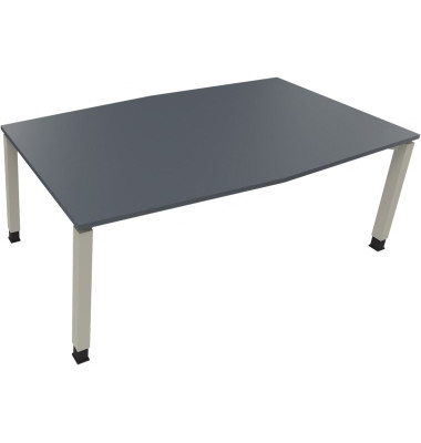 Besprechungstisch communication, h&ouml;henverstellbar 68-82cm (H), 200x100/110cm (BxT), Tonnenform, lavagrau / silber