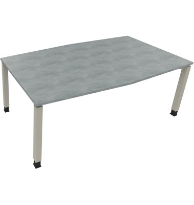 Besprechungstisch communication 810018383, höhenverstellbar 68-82cm (H), 200x100/110cm (BxT), Tonnenform, beton hell / silber
