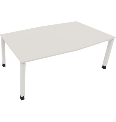 Besprechungstisch communication, h&ouml;henverstellbar 68-82cm (H), 200x100/110cm (BxT), Tonnenform, wei&szlig; / wei&szlig;