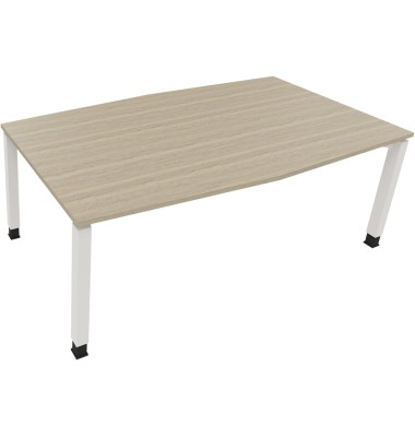 Besprechungstisch communication, h&ouml;henverstellbar 68-82cm (H), 200x100/110cm (BxT), Tonnenform, eiche natur / wei&szlig;