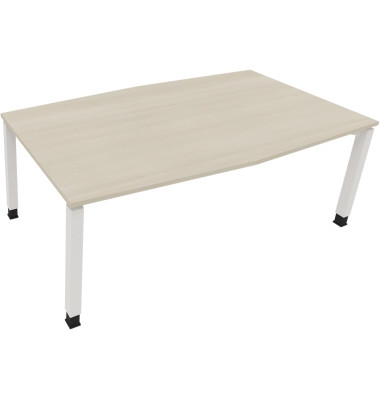 Besprechungstisch communication, h&ouml;henverstellbar 68-82cm (H), 200x100/110cm (BxT), Tonnenform, akazie hell / wei&szlig;