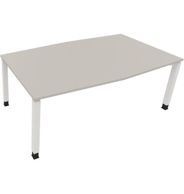Besprechungstisch communication 810018481, höhenverstellbar 68-82cm (H), 200x100/110cm (BxT), Tonnenform, lichtgrau / weiß