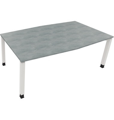 Besprechungstisch communication, h&ouml;henverstellbar 68-82cm (H), 200x100/110cm (BxT), Tonnenform, beton hell / wei&szlig;