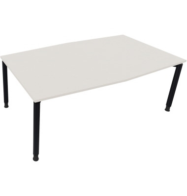 Besprechungstisch communication, h&ouml;henverstellbar 68-82cm (H), 200x100/110cm (BxT), Tonnenform, wei&szlig; / anthrazit metallic