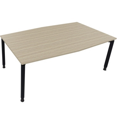 Besprechungstisch communication, h&ouml;henverstellbar 68-82cm (H), 200x100/110cm (BxT), Tonnenform, eiche natur / anthrazit metallic
