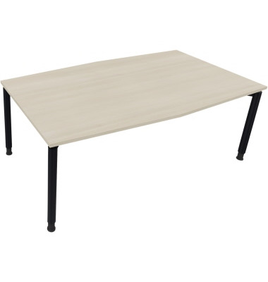 Besprechungstisch communication, h&ouml;henverstellbar 68-82cm (H), 200x100/110cm (BxT), Tonnenform, akazie hell / anthrazit metallic