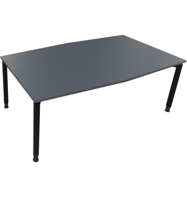 Besprechungstisch communication 810018582, höhenverstellbar 68-82cm (H), 200x100/110cm (BxT), Tonnenform, lavagrau / anthrazit m