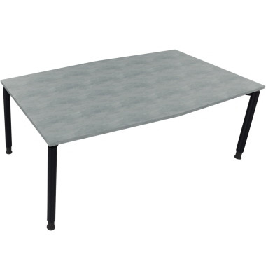 Besprechungstisch communication, h&ouml;henverstellbar 68-82cm (H), 200x100/110cm (BxT), Tonnenform, beton hell / anthrazit metallic