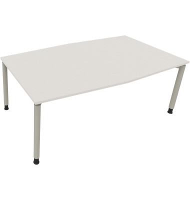 Besprechungstisch communication 810018601, höhenverstellbar 68-82cm (H), 200x100/110cm (BxT), Tonnenform, weiß / silber