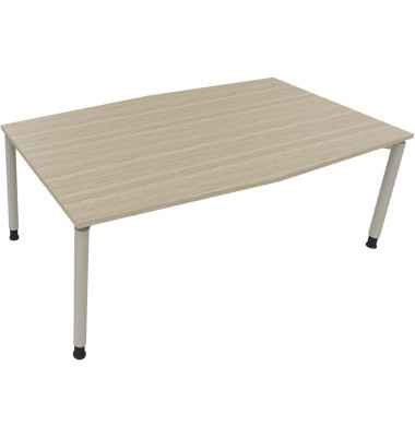 Besprechungstisch communication, h&ouml;henverstellbar 68-82cm (H), 200x100/110cm (BxT), Tonnenform, eiche natur / silber