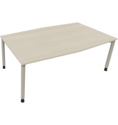 Besprechungstisch communication, h&ouml;henverstellbar 68-82cm (H), 200x100/110cm (BxT), Tonnenform, akazie hell / silber