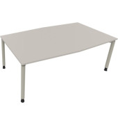 Besprechungstisch communication, h&ouml;henverstellbar 68-82cm (H), 200x100/110cm (BxT), Tonnenform, lichtgrau / silber