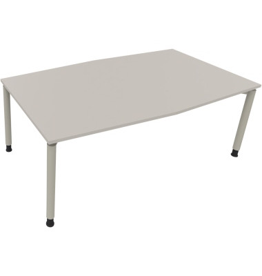 Besprechungstisch communication, h&ouml;henverstellbar 68-82cm (H), 200x100/110cm (BxT), Tonnenform, lichtgrau / silber