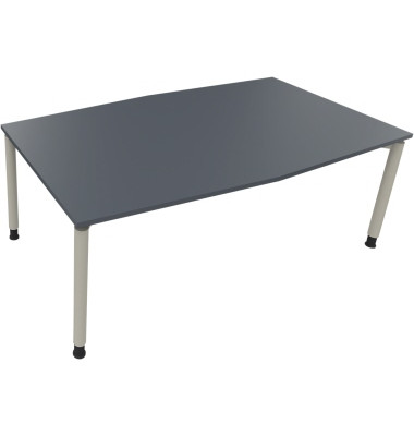 Besprechungstisch communication 810018682, höhenverstellbar 68-82cm (H), 200x100/110cm (BxT), Tonnenform, lavagrau / silber
