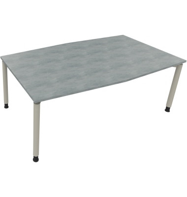 Besprechungstisch communication, höhenverstellbar 68-82cm (H), 200x100/110cm (BxT), Tonnenform, beton hell / silber