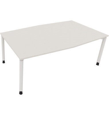 Besprechungstisch communication, h&ouml;henverstellbar 68-82cm (H), 200x100/110cm (BxT), Tonnenform, wei&szlig; / wei&szlig;