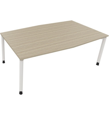 Besprechungstisch communication, h&ouml;henverstellbar 68-82cm (H), 200x100/110cm (BxT), Tonnenform, eiche natur / wei&szlig;