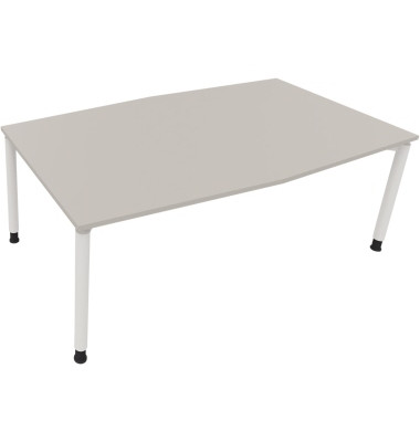 Besprechungstisch communication, h&ouml;henverstellbar 68-82cm (H), 200x100/110cm (BxT), Tonnenform, lichtgrau / wei&szlig;