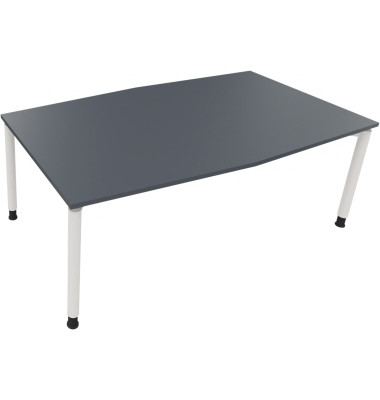 Besprechungstisch communication 810018782, höhenverstellbar 68-82cm (H), 200x100/110cm (BxT), Tonnenform, lavagrau / weiß