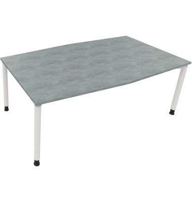Besprechungstisch communication, h&ouml;henverstellbar 68-82cm (H), 200x100/110cm (BxT), Tonnenform, beton hell / wei&szlig;